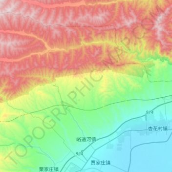 Topografische Karte 峪道河镇, Höhe, Relief