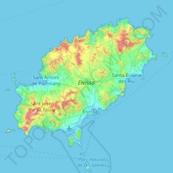Topografische Karte Ibiza, Höhe, Relief