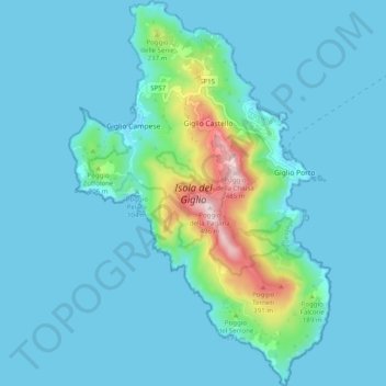 Topografische Karte Isola del Giglio, Höhe, Relief