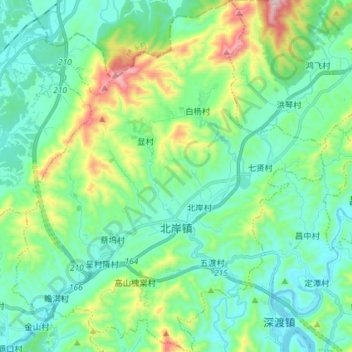 Topografische Karte 北岸镇, Höhe, Relief