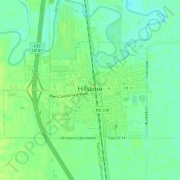 Topografische Karte Hillsboro, Höhe, Relief