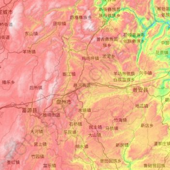 Topografische Karte 盘州市, Höhe, Relief