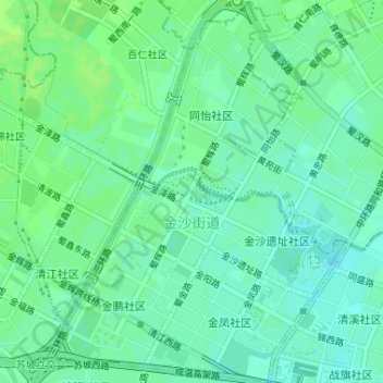 Topografische Karte 金沙街道, Höhe, Relief