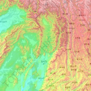Topografische Karte Kachin-Staat, Höhe, Relief