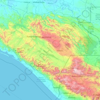 Topografische Karte Chiapas, Höhe, Relief