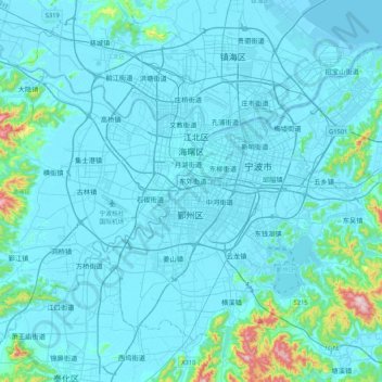 Topografische Karte 海曙区, Höhe, Relief