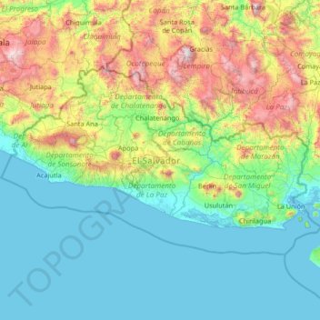 Topografische Karte El Salvador, Höhe, Relief