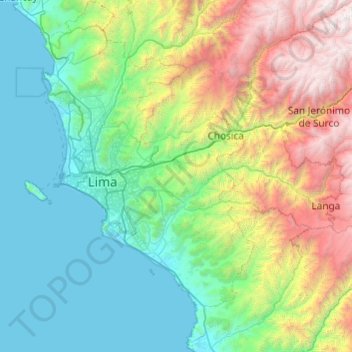 Topografische Karte Lima, Höhe, Relief