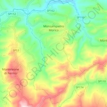 Topografische Karte Monsampietro Morico, Höhe, Relief