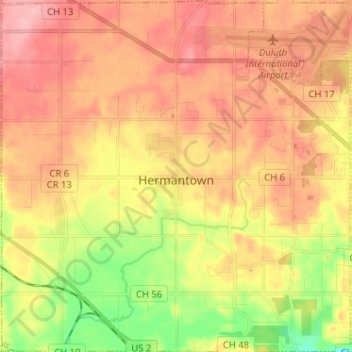 Topografische Karte Hermantown, Höhe, Relief