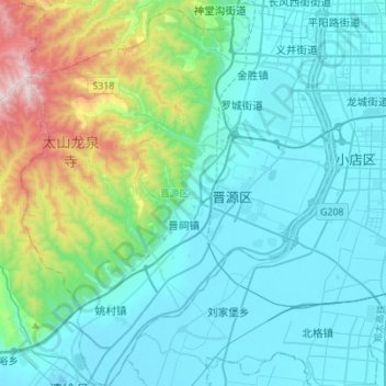Topografische Karte 晋源区, Höhe, Relief