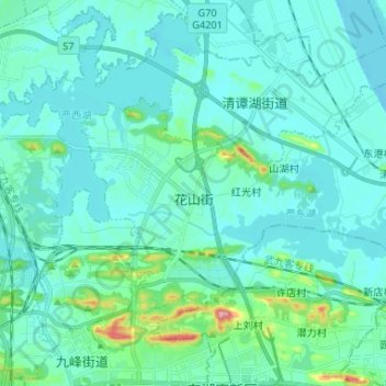 Topografische Karte 花山街道, Höhe, Relief