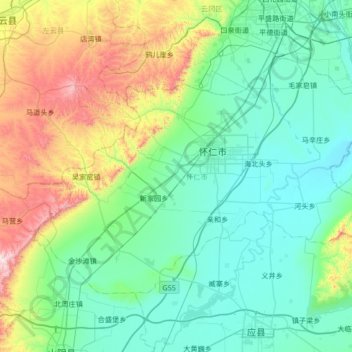 Topografische Karte 怀仁市, Höhe, Relief