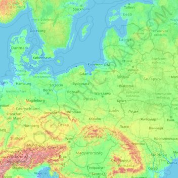 Topografische Karte Poland, Höhe, Relief
