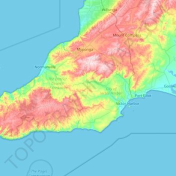 Topografische Karte Fleurieu Peninsula, Höhe, Relief