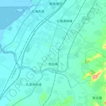 Topografische Karte 熊岳镇, Höhe, Relief