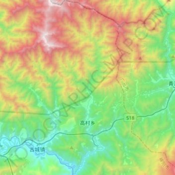 Topografische Karte 高村乡, Höhe, Relief