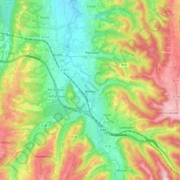 Topografische Karte Tournay, Höhe, Relief