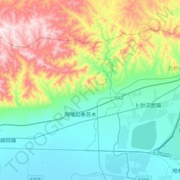 Topografische Karte 阿嘎如泰苏木, Höhe, Relief