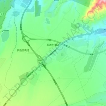 Topografische Karte 长胜东街道, Höhe, Relief