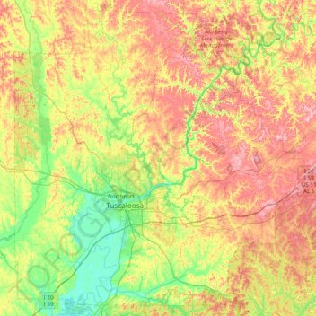 Topografische Karte Tuscaloosa County, Höhe, Relief
