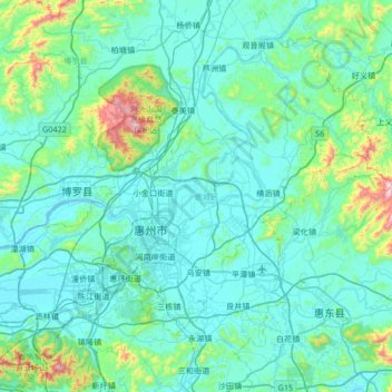 Topografische Karte 惠城区, Höhe, Relief