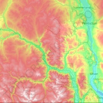 Topografische Karte Area G (Upper Similkameen/Hedley), Höhe, Relief