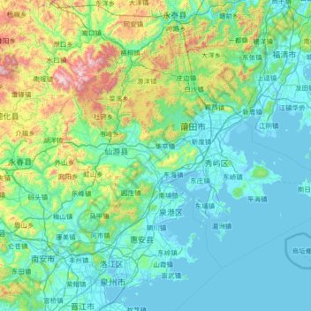 Topografische Karte 莆田市, Höhe, Relief