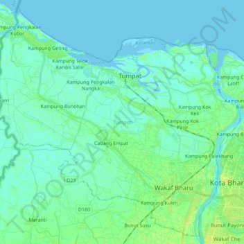 Topografische Karte Tumpat, Höhe, Relief