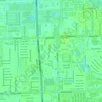Topografische Karte Hollywood Seminole Reservation, Höhe, Relief