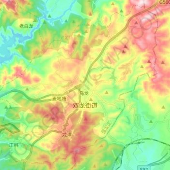 Topografische Karte 双龙街道, Höhe, Relief