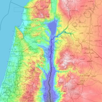 Topografische Karte River Jordan, Höhe, Relief