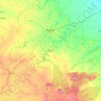 Topografische Karte Kano State, Höhe, Relief