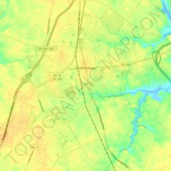 Topografische Karte Middletown, Höhe, Relief