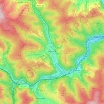 Topografische Karte Wiesthal, Höhe, Relief