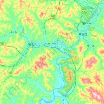 Topografische Karte 快大茂镇, Höhe, Relief