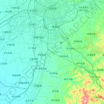 Topografische Karte 苏家屯区, Höhe, Relief