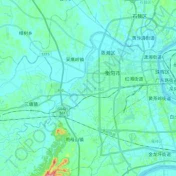 Topografische Karte 蒸湘区, Höhe, Relief