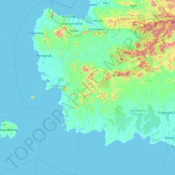 Topografische Karte West-Kalimantan, Höhe, Relief