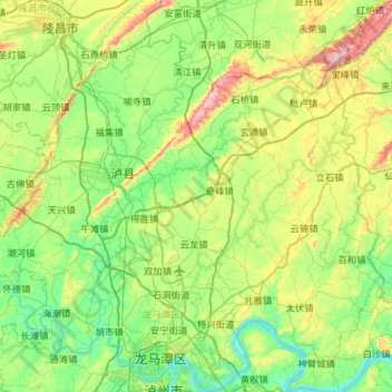 Topografische Karte 泸县, Höhe, Relief