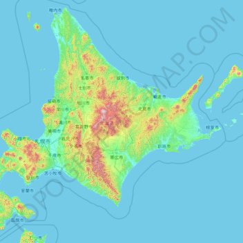 Topografische Karte 北海道, Höhe, Relief