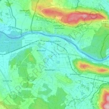 Topografische Karte Diessenhofen, Höhe, Relief