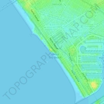 Topografische Karte Venice Beach, Höhe, Relief