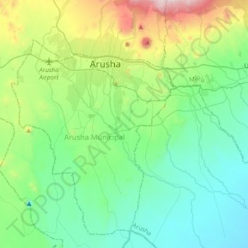 Topografische Karte Arusha, Höhe, Relief