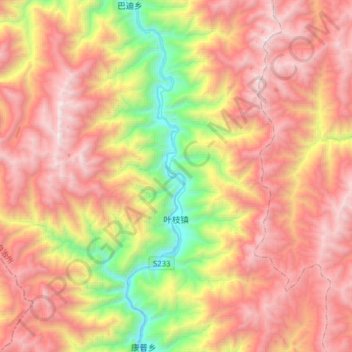 Topografische Karte 叶枝镇, Höhe, Relief