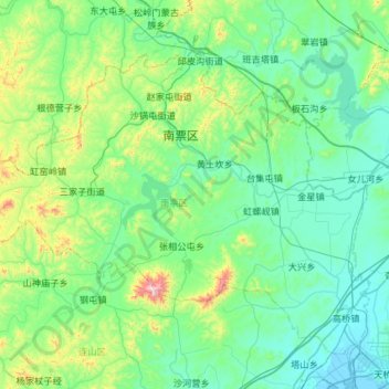 Topografische Karte 南票区, Höhe, Relief