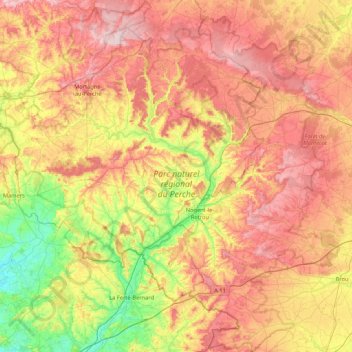Topografische Karte Parc naturel régional du Perche, Höhe, Relief