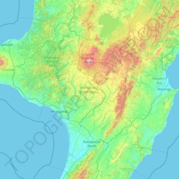 Topografische Karte Manawatu-Wanganui, Höhe, Relief