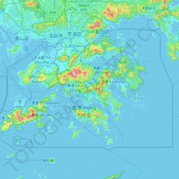 Topografische Karte Hongkong, Höhe, Relief