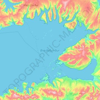 Topografische Karte Breiðafjörður, Höhe, Relief